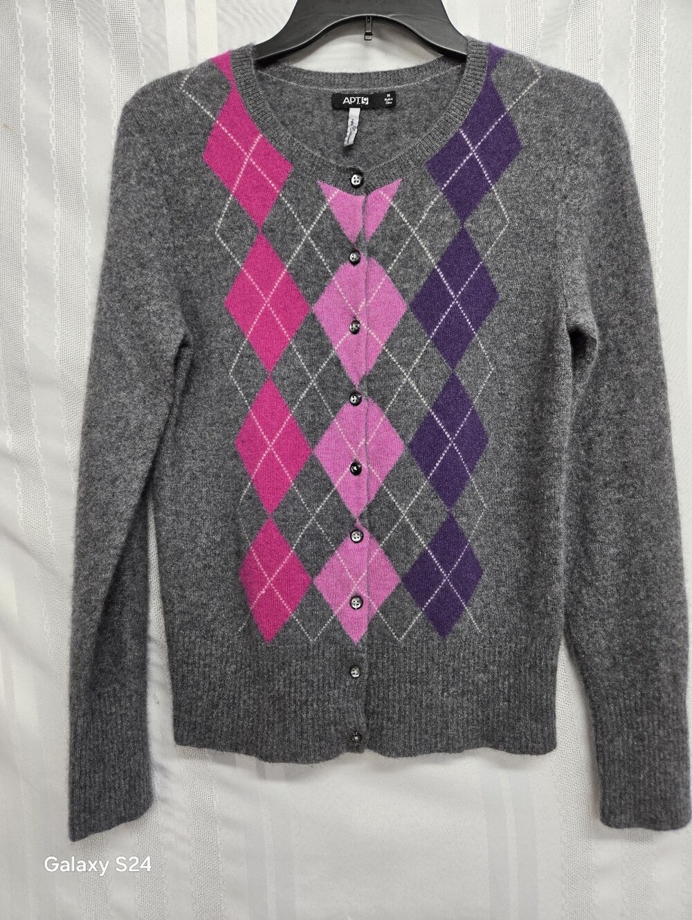 APT 9 WOMEN'S GRAY BUTTON DOWN SWEATER 100% PURE CASHMERE SIZE MEDIUM